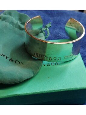 Tiffany & Co. 1837 Sterling Silver Wide Cuff Bracelet 925 With Box & Pouch